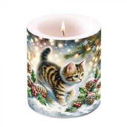 Ambiente Karácsonyi cicás átvilágítós gyertya - 8x7, 5 cm - Cute cat in the snow (VR-39220075)