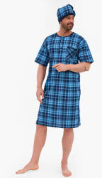 Cornette Alex férfi hálóing és hálósapka, kék, kockás, 3XL