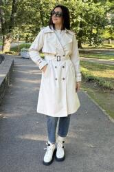 Miacometina Italia Trenci Midi Clasic cu Buzunare și Cordon Lorenne Ivory M-L