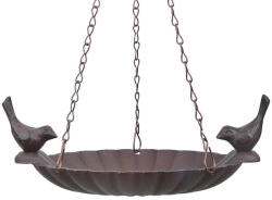  Felakasztható öntöttvas madáretető és itató, két kismadárral (FB377)