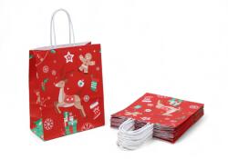 Szidibox Karton Sodrottfüles papírtáska, papírszatyor 22x31+10cm piros "rénszarvasos" karácsony (SZID-01529)