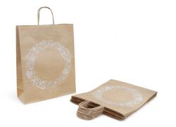 Szidibox Karton Sodrottfüles papírtáska, papírszatyor 32x41+12cm barna, bord. karácsonyi koszorú (SZID-01527)