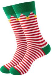 Snazzy Santa Karácsonyi manós csíkos zokni - piros-fehér, zöld díszítéssel (36-40)
