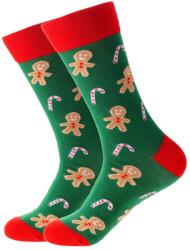Snazzy Santa Karácsonyi mézeskalács figurás zokni - zöld, piros orr- és sarokrésszel (41-47)