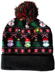 Snazzy Santa Világító karácsonyi pomponos sapka - fekete, ünnepi motívumokkal