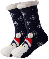 Snazzy Santa Téli pingvines puha plüsszokni - sötétkék, csúszásgátlós talppal