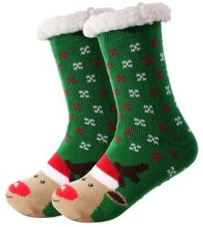 Snazzy Santa Téli Rudolf rénszarvasos puha plüsszokni - zöld, csúszásgátlós talppal