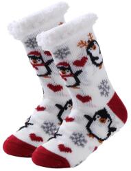 Snazzy Santa Téli pingvines puha plüsszokni - fehér, szívecskés mintával, csúszásgátlós talppal (gyerek méret)