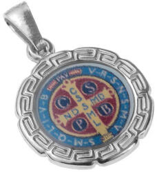 Argento-ekszer Ezüst medál - Bencés érem, színes máz (85724)