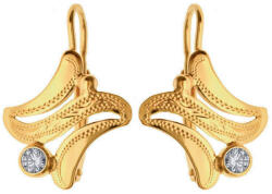 Argento-ekszer Aranyozott ezüst fülbevaló - kézi gravírozással, átlátszó kerek cirkónia (65929)