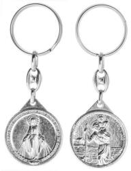 ST. ITA Kulcstartó - Szent Kristóf-Csodás Mária - kerek, ezüst-nikkel - 8, 5 cm