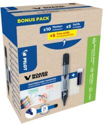 Pilot Táblamarker 2, 3mm, kerek hegyű, utántölthető medium V-Board Master 10+10 Pilot fekete (57126) - irodasziget