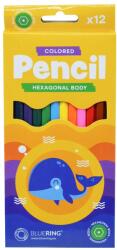 BLUERING Színes ceruza készlet, hatszögletű Bluering® 12 klf. szín , Bálnás (JJ10102)