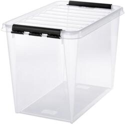 SMARTSTORE Műanyag tárolódoboz, 61 liter, fekete fogantyúkkal, SMARTSTORE "Classic 65", átlátszó (CSDSMART48) - irodasziget