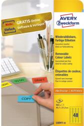 Avery Etikett címke, 45, 7 x21, 2mm, univerzális visszaszedhető, 48 címke/ív, 20 ív/doboz, Avery sárga (L6041-20) - irodasziget