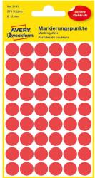 Avery Etikett címke, o12mm, jelölésre, 54 címke/ív, 5 ív/doboz, Avery piros (AV3141) - irodasziget
