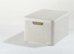 Keter Rattan hatású kosár tetővel, 30l, törtfehér, CURVER "Style L (CSCR30B) - irodasziget