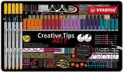 STABILO Tűfilc készlet, fém doboz, STABILO "Creative Tips ARTY", 10 különböző szín, 5 különböző vastagság (TST8950620)