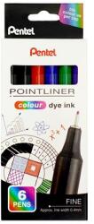 Pentel Tűfilc készlet, 0, 4 mm, PENTEL "Pointliner", 6 különböző szín (PENS406) - irodasziget