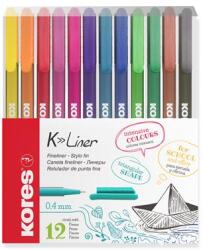 Kores Tűfilc készlet, 0, 4 mm, KORES "K-Liner", 12 különböző szín (IK28112) - irodasziget