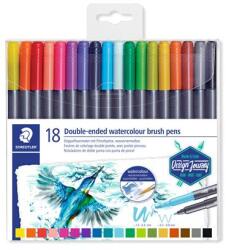 STAEDTLER Ecsetirón készlet, 0, 5-0, 8/1, 0-6, 0 mm, kétvégű, STAEDTLER "3001", 18 szín (TS3001TB18) - irodasziget
