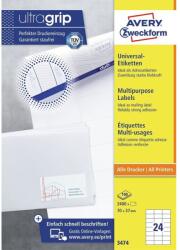 Avery Etikett címke, 70 x37mm, univerzális, 24 címke/ív, 100 ív/doboz, Avery fehér (AV3474) - irodasziget