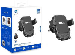 LITO Autós tartó (LT-W08) - Légbefúvó, Egykezes automatikus zár/nyitás, Gravitációs kialakítás, Háromszoros erősítésű klip, 360°-os forgatás - Szürke