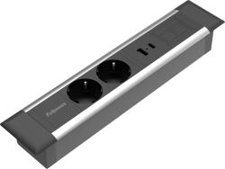 Fellowes Priza modulara eGST, Filex Power Desk Insert, 2x 230V, USB A+C, Keystone, silver/negru, Fellowes 681091