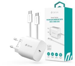 DEVIA Smart Series 30W GaN PD+QC hálózati gyorstöltő adapter + Type-C/Type-C kábel - fehér