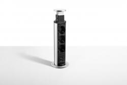 Fellowes Priza modulara Schuko, Filex Power Pop-Up, 3x 230V, 2x USB A, silver/negru, Fellowes 681040