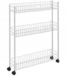 Metaltex gurulós könyvespolc, 72cm magas, 58cm széles, 3 fém polc, fehér színű (1016578)