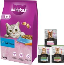 Whiskas WHISKAS Száraz macskatáp 1+ tonhallal 14kg + INGYENES PRO PLAN felnőtt macskatáp 400g - véletlenszerű szállítás