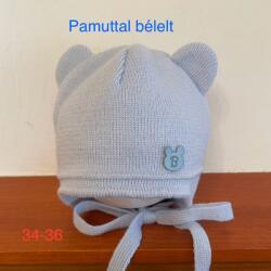  Vastag kötött baba sapka pamut béléssel - Kék macifüles B (34-36 cm fejkörfogat)