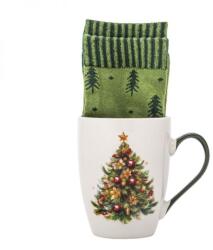 Altom Design Karácsonyfás porcelán bögre 340 ml + karácsonyi zöld zokni ajándékcsomag (IMO-ALT-01010032852-00801)