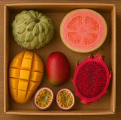  Brasil Mixt Aprox 1.5kg (1 Buc Egg Fruit, 1buc Mango Rosu Palmer, 1buc Fructul Dragonului Rosu, 2buc Fructul Pasiunii, 2buc Guava Roz)