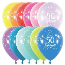  Szám, Számos latex lufi 11" 28cm 6db 50-es lufi Boldog 50. szülinapot! (LUFI132532)