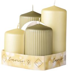 Emocio Szett 4 Db Henger Sima + Bordás 65Mm, Fém Matt Sötétzöld+Világos Vegyesen, Gyertyák