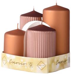 Emocio Szett 4 Db Henger Sima + Bordás 65Mm, Fém Matt Barna Vegyesen, Gyertyák