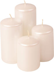 Valex Decor Lépcsős adventi henger gyertya készlet, Ø50 x 70/80/100/120mm - Metál gyöngyház fehér (PTM-01)