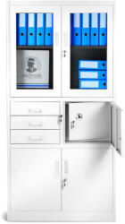 JAN NOWAK ® - FILIP Fém iratszekrény vitrinnel és széffel / FEHÉR (991)