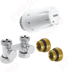 FERRO Polonia Set robinet radiator termostatic dublu drept 3/4 + cap termostatat GT11 alim. din pardoseala (ZTV07)