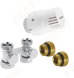FERRO Polonia Set robinet radiator termostatic dublu drept 3/4 + cap termostatat GT10 alim. din pardoseala (ZTV01)