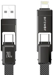 BlitzWolf BW-HDC7 4 az 1-ben USB-C+USB+Lightning kábel, 240W, 1.2m (fekete) (BW-HDC7) - jatekotthon