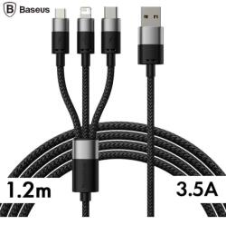 Baseus Cablu Incarcare Baseus USB-A - Lightning / microUSB / USB-C StarSpeed 18W 1.2m Negru