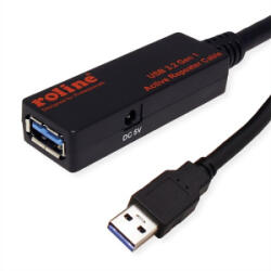 Roline Kábel USB 3.2 Gen1 A - A Repeaterrel, M/F, 10m, fekete (12.04. 1070-5) (12.04.1070-5)