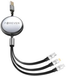 Forever Cablu Incarcare Forever USB-A - Lightning / 2 x USB-C 3in1 100W 1.2m Negru