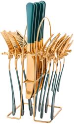 TRENDY S TRENDY'S rozsdamentes acél evőeszköz készlet, 24 részes, állvánnyal, zöld-arany (TCM-32VG)