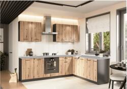 Artstolk Sarokkonyha ANIKA C | 200-260 cm-es tölgy kézműves/grafit Kivitel: munkalap nélkül