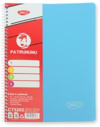 DACO Caiet A4 cu spira, 120 file, 4 subiecte DACO CT5202, 65g/mp, coperta plastic, Albastru (CT5202/ALBASTRU)