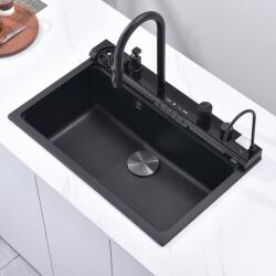 Inter Ceramic Кухненска мивка AQUARIS 8276 BLACK + Смесител 7567131MB, Inter Ceramic, гранит, едно корито, с цедка и сифон, 76x23х48.5см (BG 8276 BLACK + 7567131MB) Мивка за вграждане